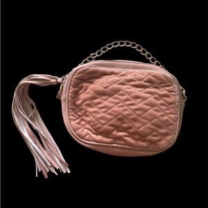 Blush velvety pouch w gold chain